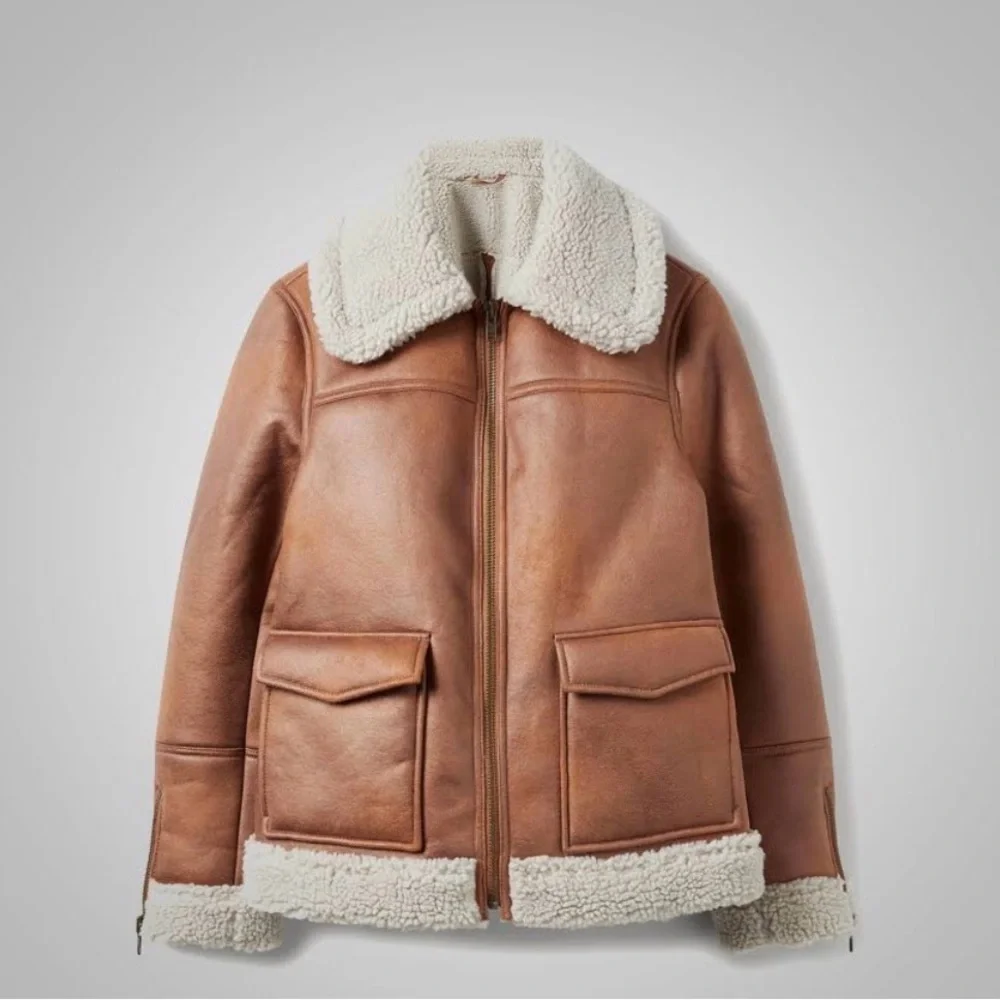 Boden Brown Shearling Collar Bomber Jacket - Picture 1 of 8